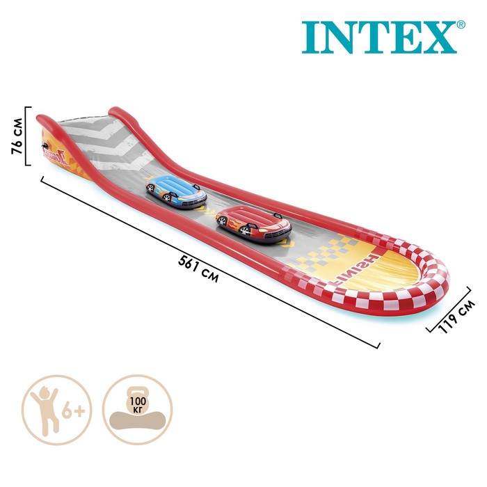 Детская площадка Intex Гоночная трасса, 561х119х76 см, 2 машинки, от 6 лет бассейн intex водная дорожка гоночная трасса с 2 мя машинами 561х119х76 см