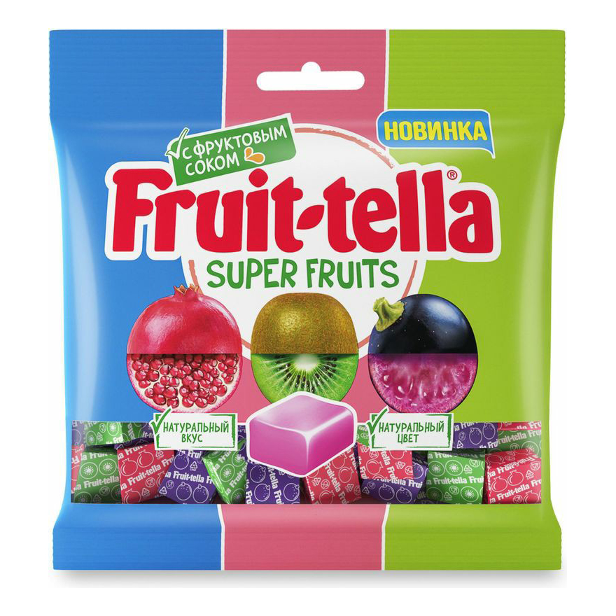 Конфеты Fruit-Tella Super Fruits жевательные со вкусом черной смородины киви граната 70 г