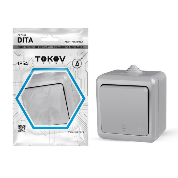 

Переключатель TOKOV ELECTRIC, Dita, 1 клавиша, IP54, 10А, 250В, серый
