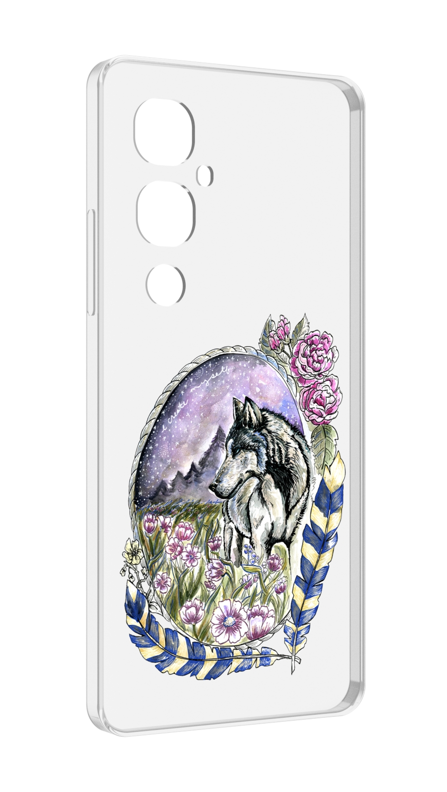 

Чехол MyPads нарисованный волк в цветах с перьями для Tecno Pova 4 Pro, Прозрачный, Tocco