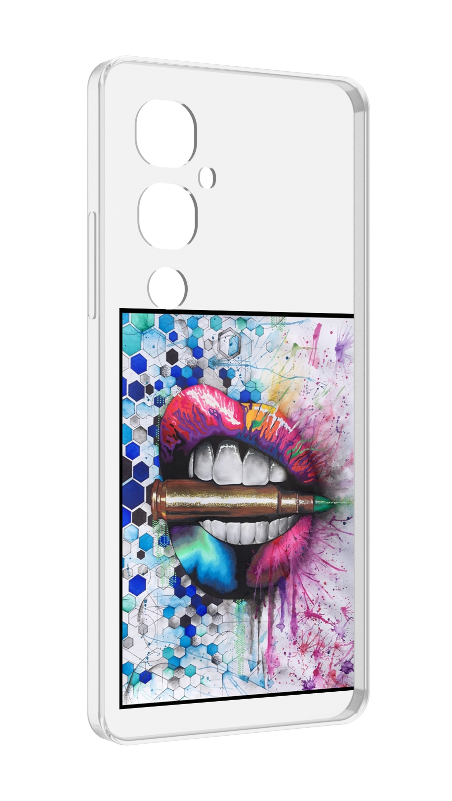 

Чехол MyPads разноцветные губы с пулей для Tecno Pova 4 Pro, Прозрачный, Tocco