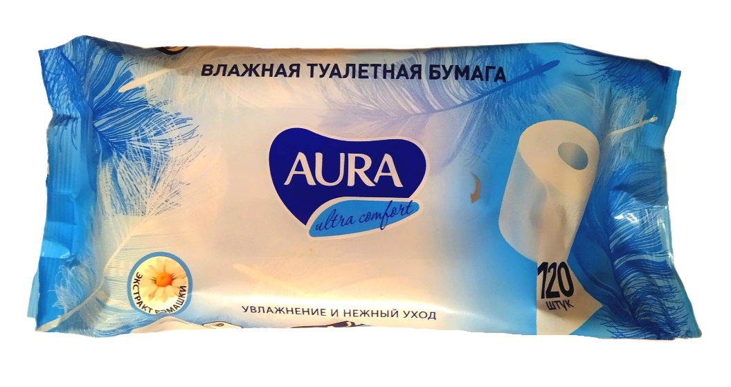 фото Влажная туалетная бумага aura ultra comfort с ромашкой 120 шт