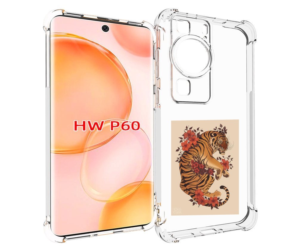 Чехол MyPads злой-тигр-с-цветами для Huawei P60