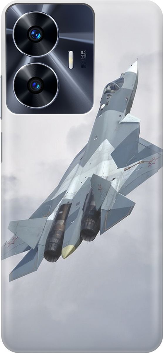 

Силиконовый чехол на Realme C55 с принтом "Боевой самолет", Белый;голубой, 159492