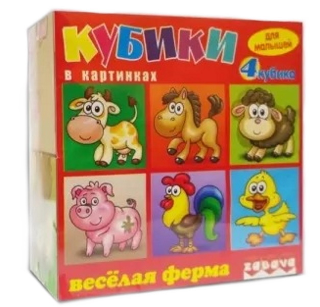 

Кубики для малышей Веселая ферма, 4 кубика Zabava Toys 11105, 11105