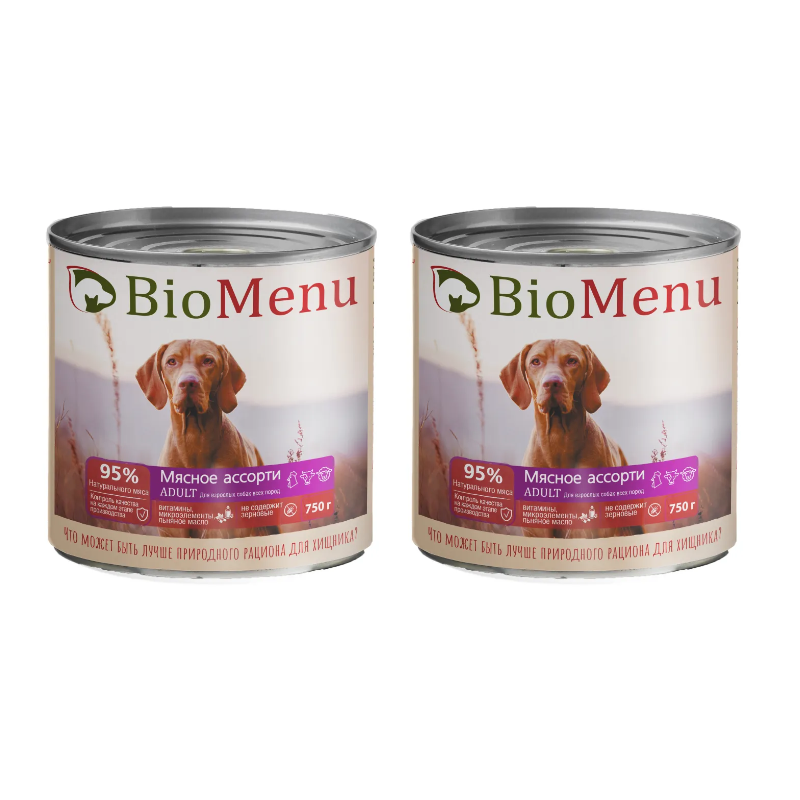 Консервы для собак BioMenu мясное ассорти 2 шт по 750 г