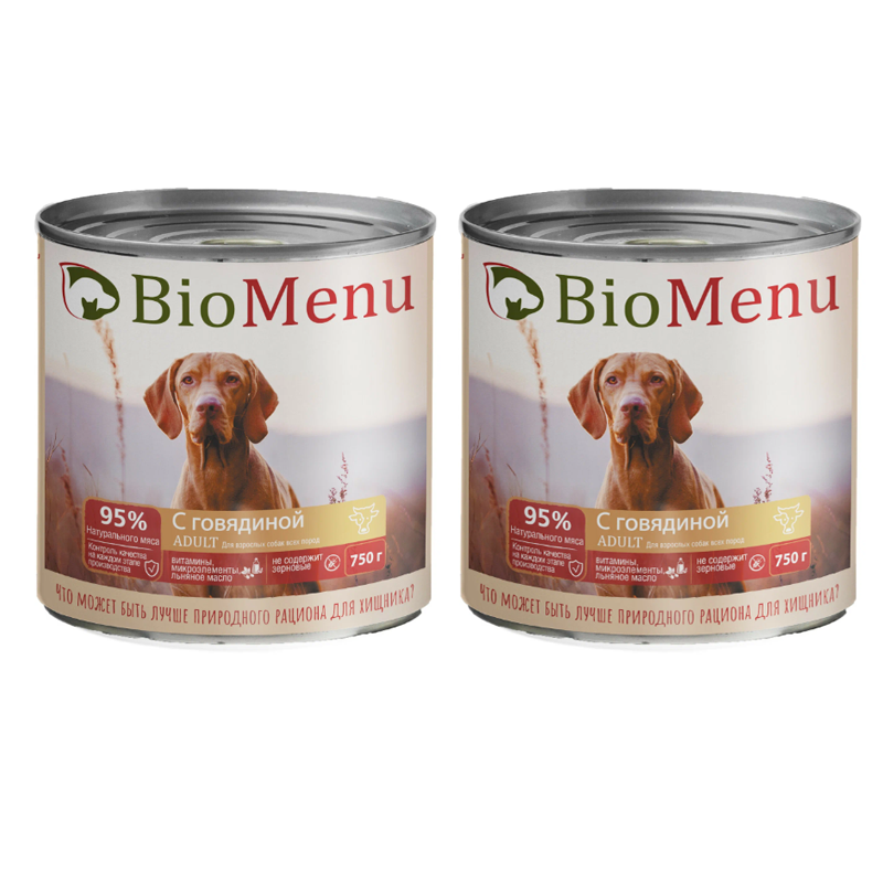 Консервированный корм для собак BioMenu с Говядиной 2шт по 750г