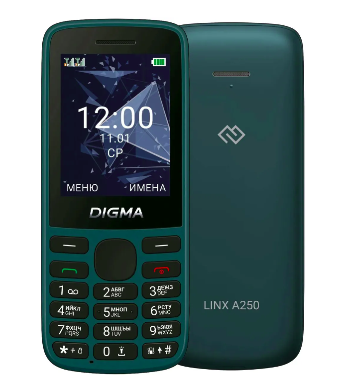 

Мобильный телефон Digma A250 Linx 128Mb зеленый (A250 G), A250 Linx 128Mb зеленый