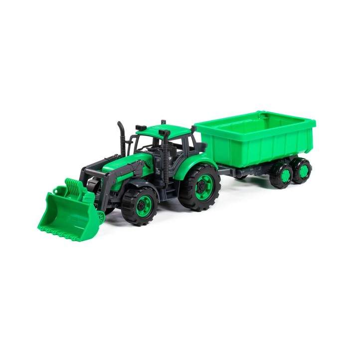 Трактор Прогресс с прицепом и ковшом, инерционный, цвет зеленый
