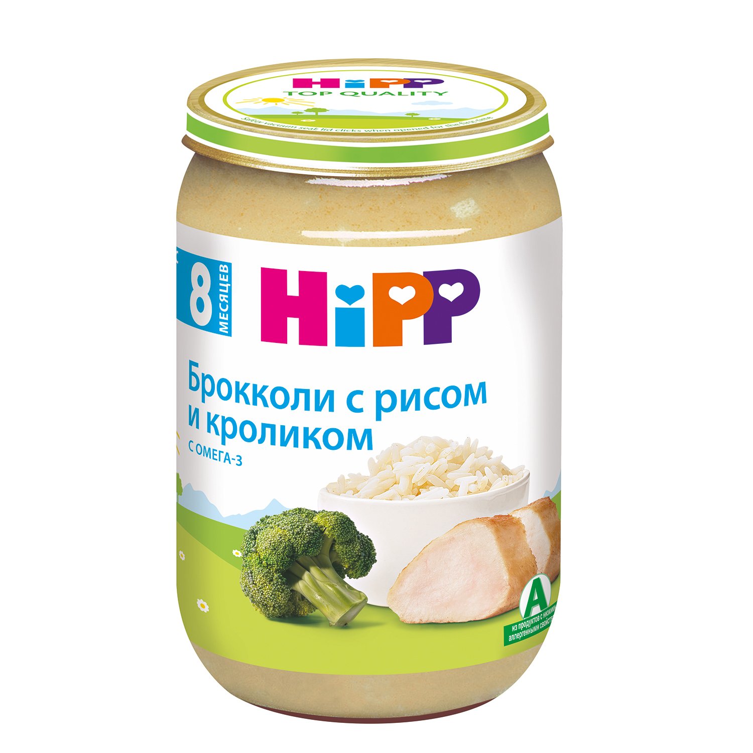 Хипп - пюре брокколи с рисом и кроликом, 8 мес., 220/6, упаковка из 6 шт.