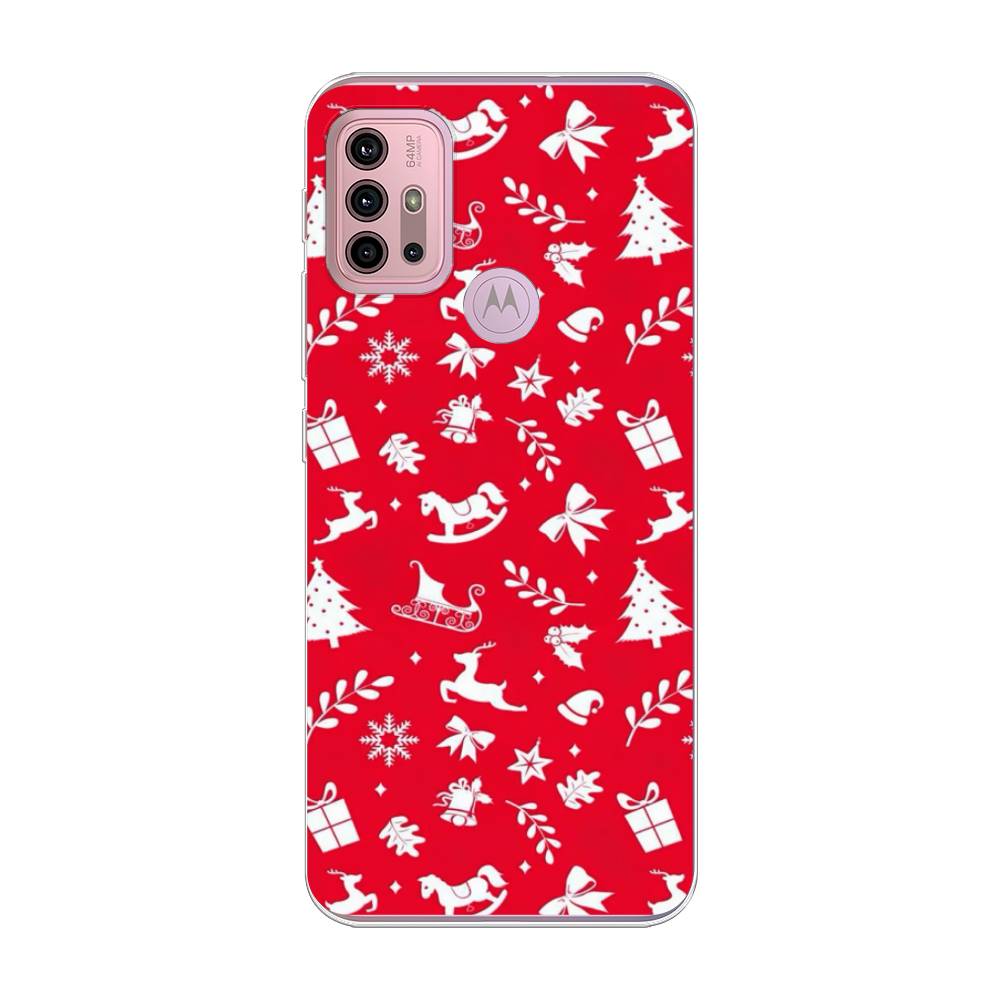 

Чехол на Lenovo K13 Note/Motorola Moto G10/G20/G30 "Красный новогодний фон", Красный;белый, 242350-5