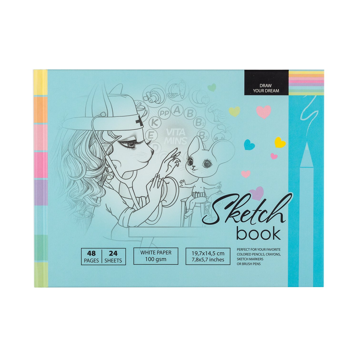 

Скетчбук 197*124мм, 24 л., чистые листы, твердый переплет, Art Studio of Happiness, 21385