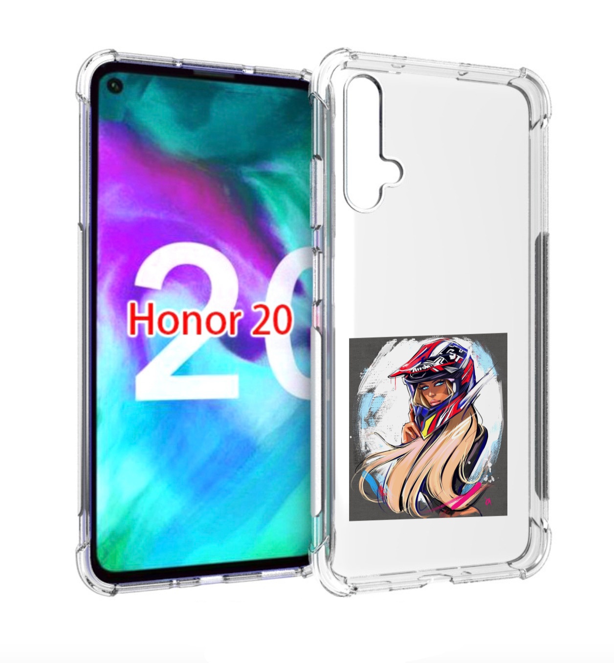 

Чехол бампер MyPads девушка-в-шлеме для Honor 20, Прозрачный, Tocco