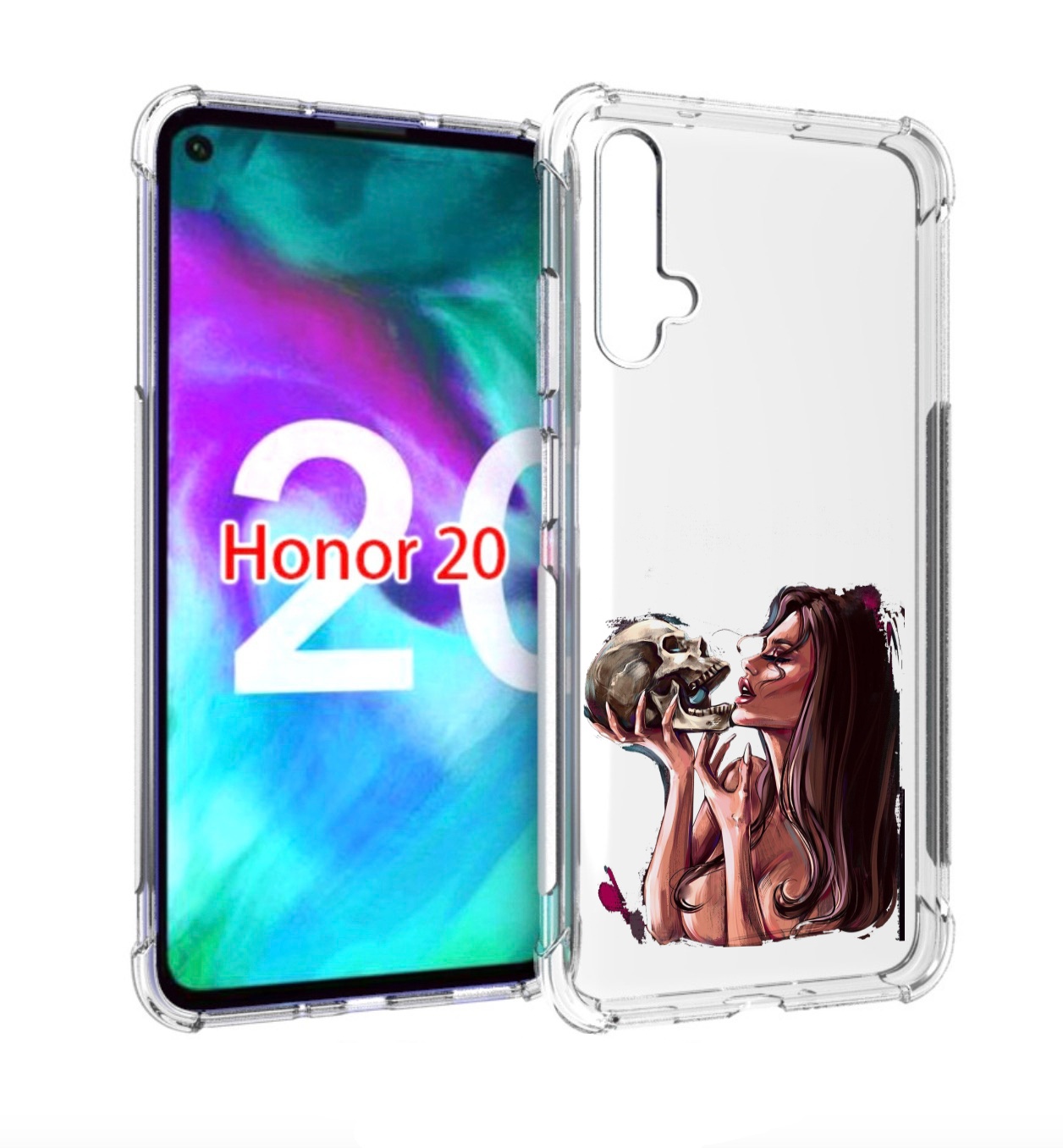 

Чехол бампер MyPads девушка-модель-с-черепом для Honor 20, Прозрачный, Tocco