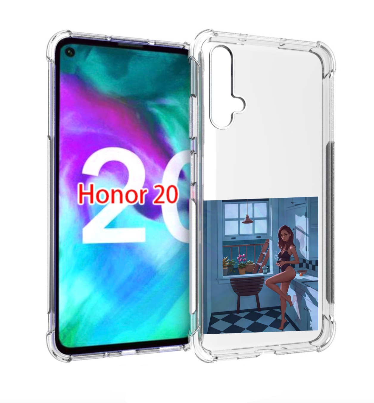 

Чехол бампер MyPads девушка-на-кухне для Honor 20, Прозрачный, Tocco