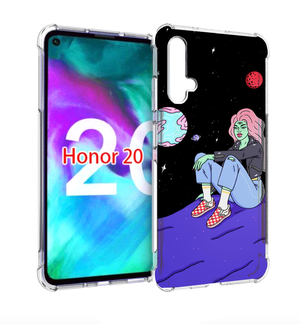 

Чехол бампер MyPads девушка-на-луне-мультик для Honor 20, Прозрачный, Tocco