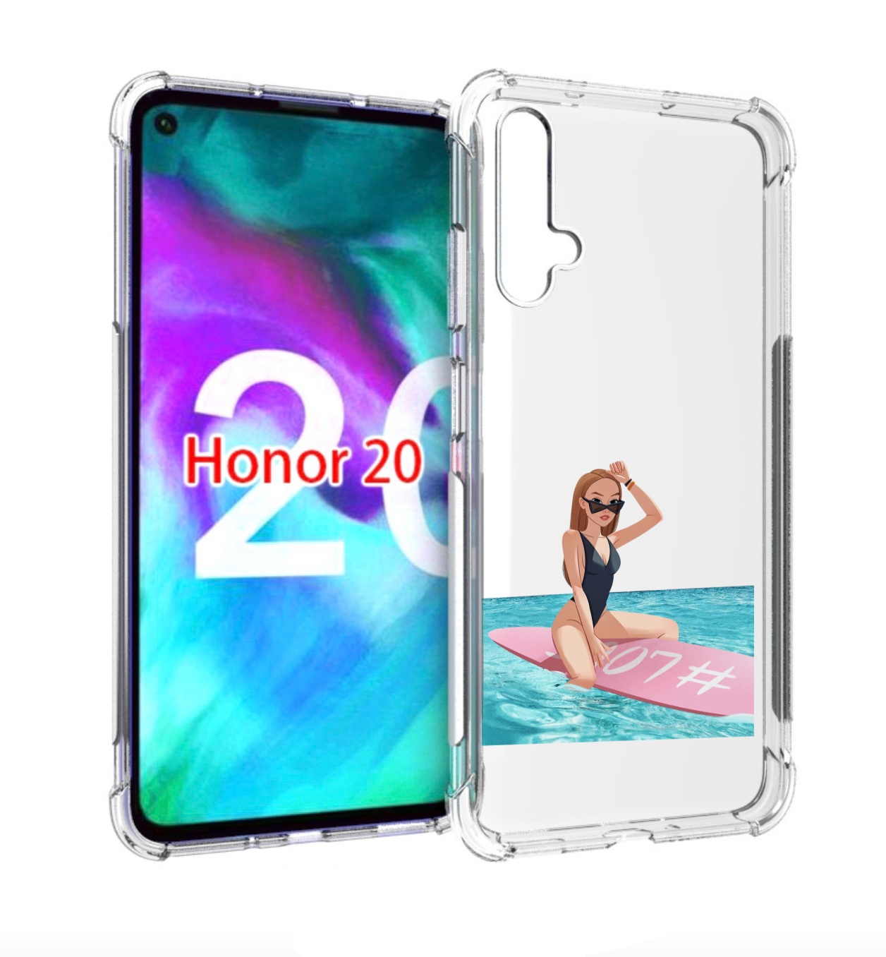 

Чехол бампер MyPads девушка-на-серфе женский для Honor 20, Прозрачный, Tocco