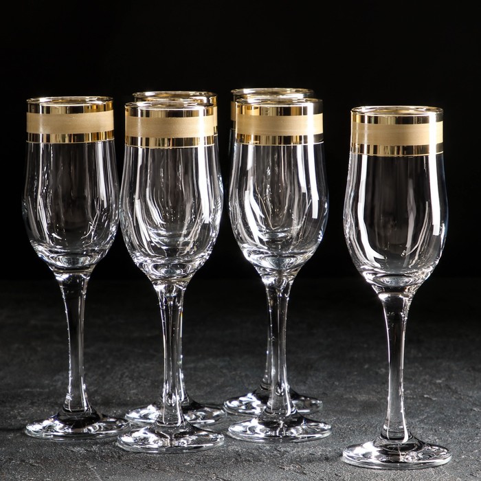 Набор бокалов для шампанского «Ампир», 200 мл, 6 шт, цвет золотой