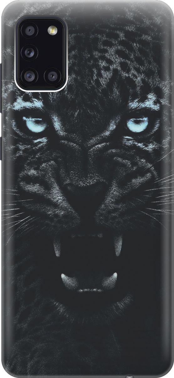 

Силиконовый чехол на Samsung Galaxy A31 "Голубоглазая пантера", Голубой;черный, 7109