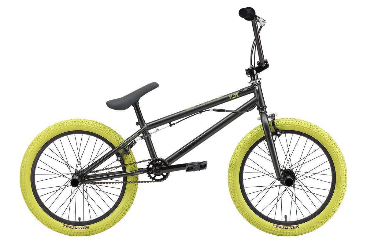 Велосипед Stark Madness BMX 3 (2024) антрацитовый/антрацитовый глянцевый, зеленый 9