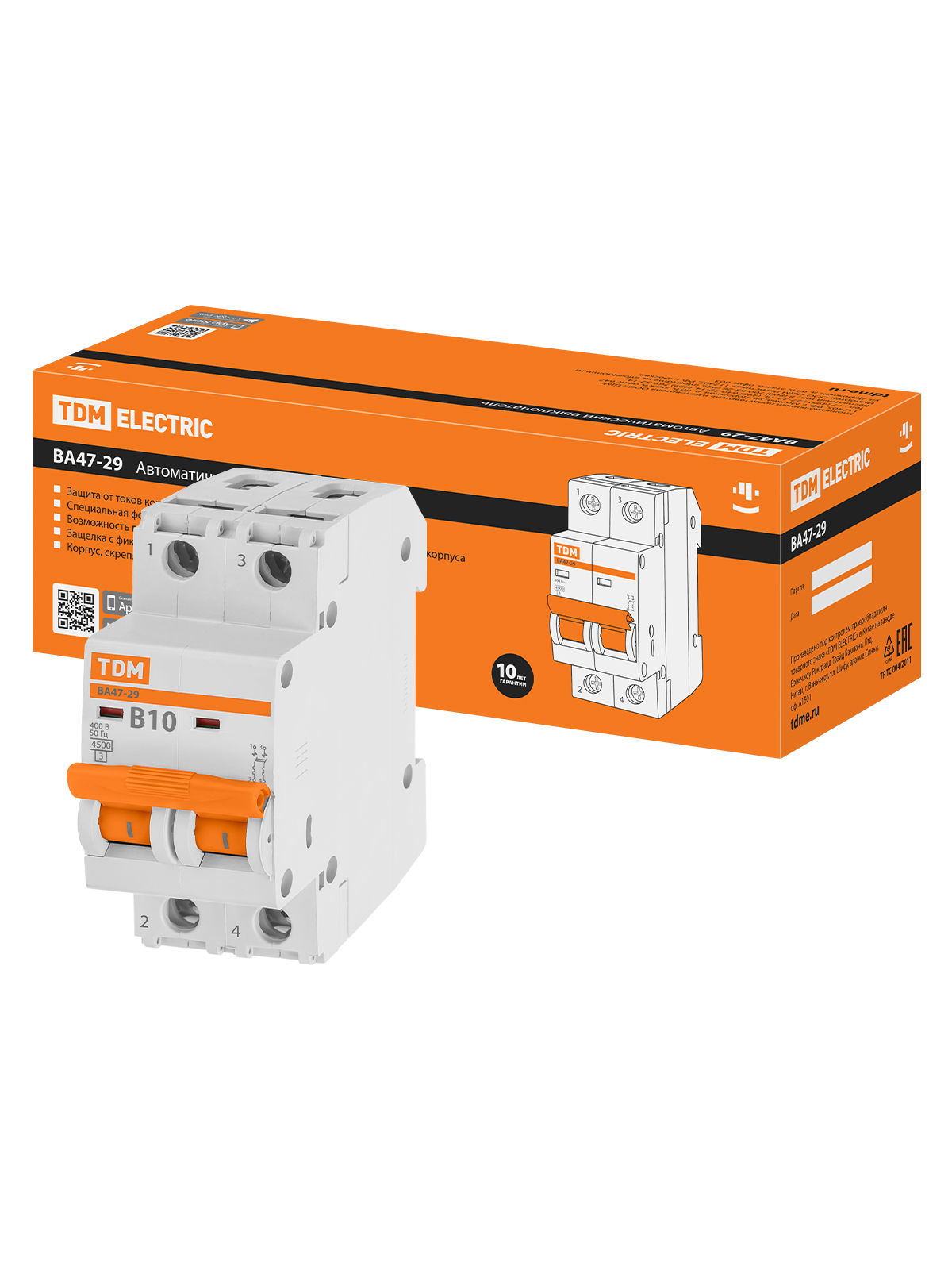

Автоматический выключатель TDM ELECTRIC ВА47-29 2Р 10А 4,5кА х-ка В SQ0206-0024, TDM ELECTRIC-1