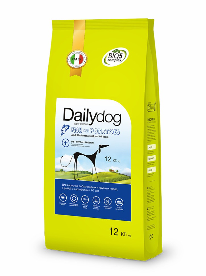 фото Сухой корм для собак средних и крупных пород dailydog adult с рыбой и картофелем, 12 кг