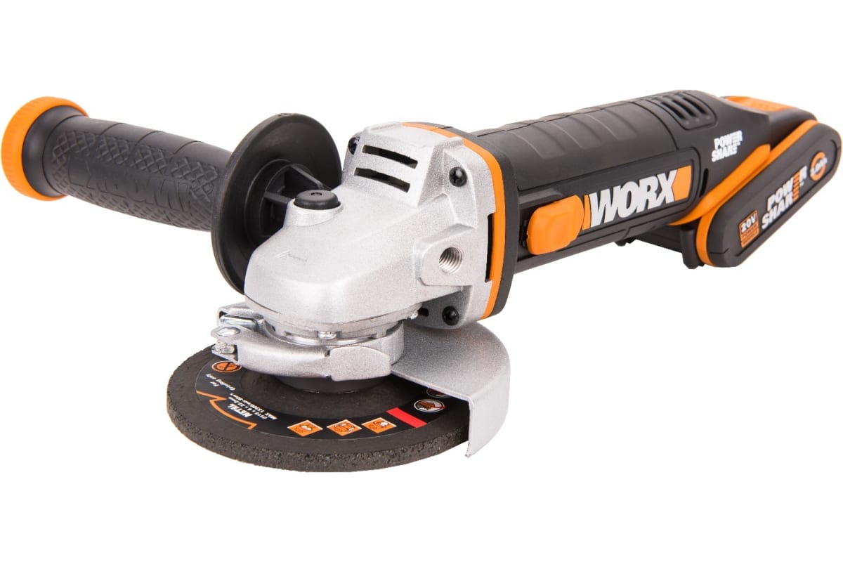 Угловая шлифмашина аккумуляторная WORX WX800, 20В, 115 мм, 2*2,0Ач, кейс