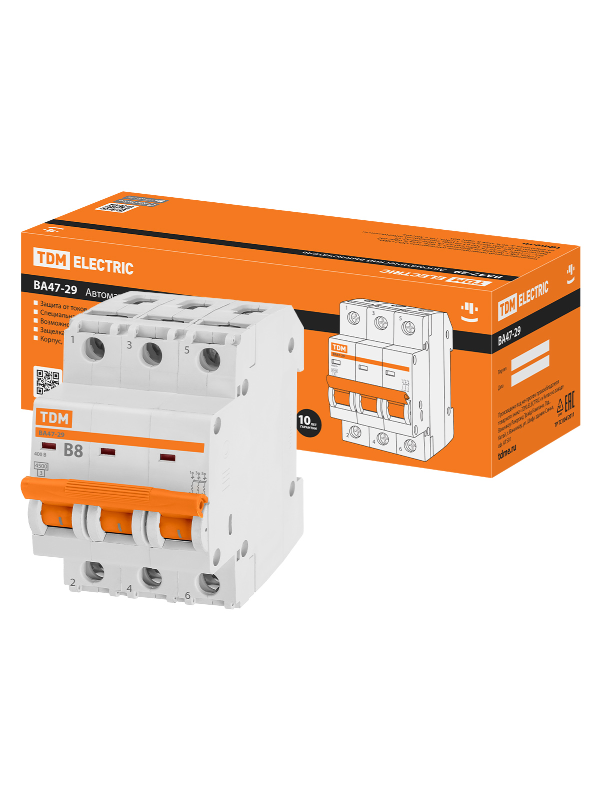 

Автоматический выключатель TDM ELECTRIC ВА47-29 3Р 8А 4,5кА х-ка В SQ0206-0039, TDM ELECTRIC-1