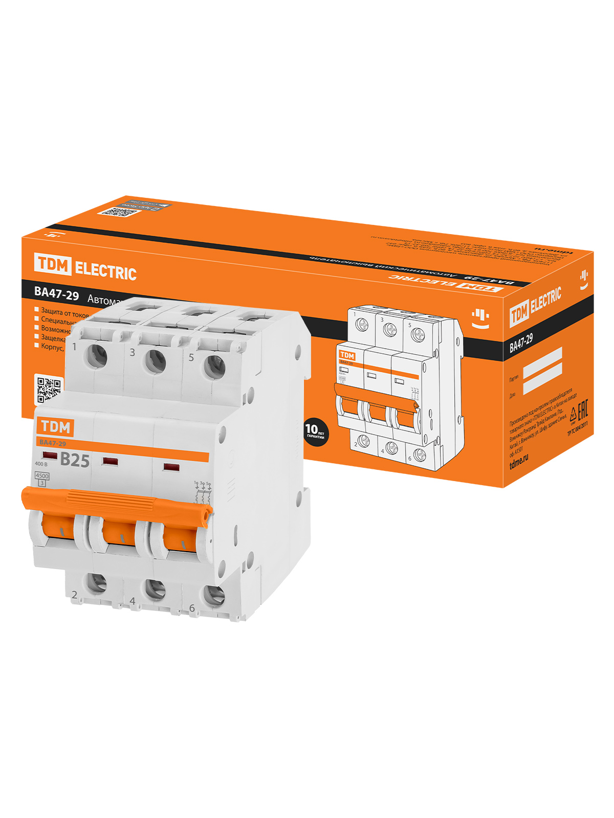 

Автоматический выключатель TDM ELECTRIC ВА47-29 3Р 25А 4,5кА х-ка В SQ0206-0044, TDM ELECTRIC-1