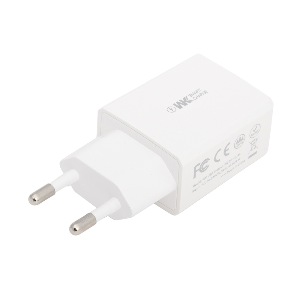 фото Сзу wk suda wp-u60m 2xusb, 2.4а + кабель microusb, 1м (белый)