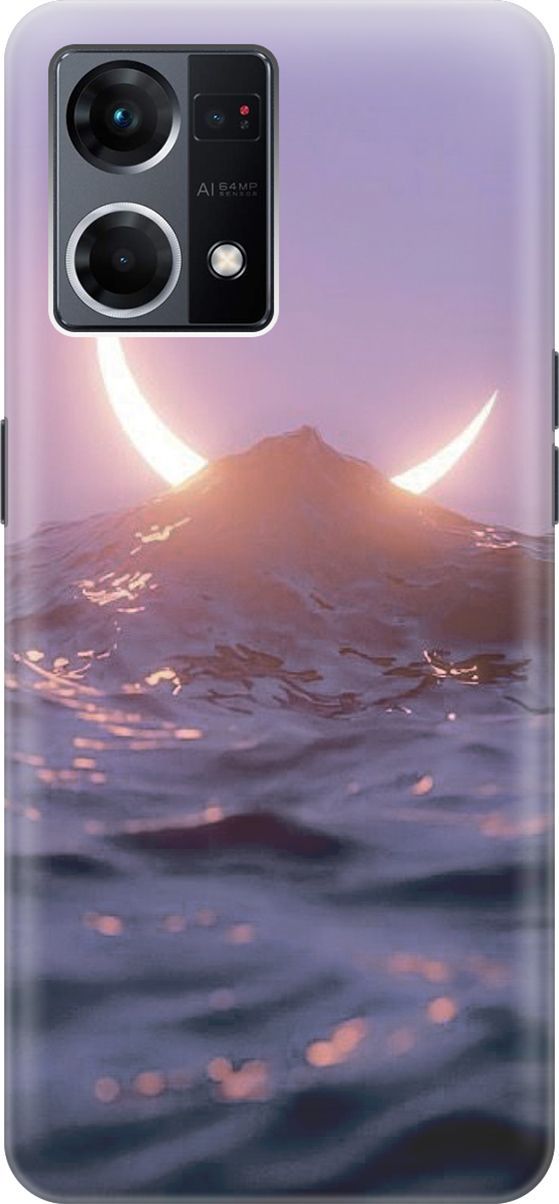

Силиконовый чехол на OPPO Reno7 с принтом "Месяц и море", Желтый;розовый, 157880