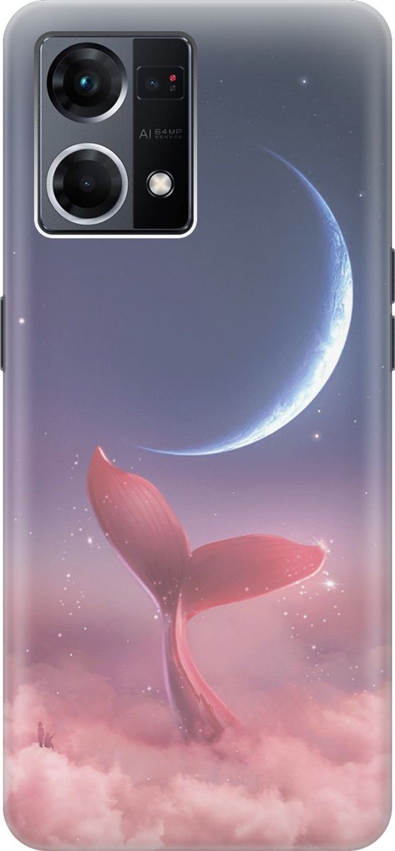

Силиконовый чехол на OPPO Reno7 с принтом "Небесный кит", Розовый;синий, 157869