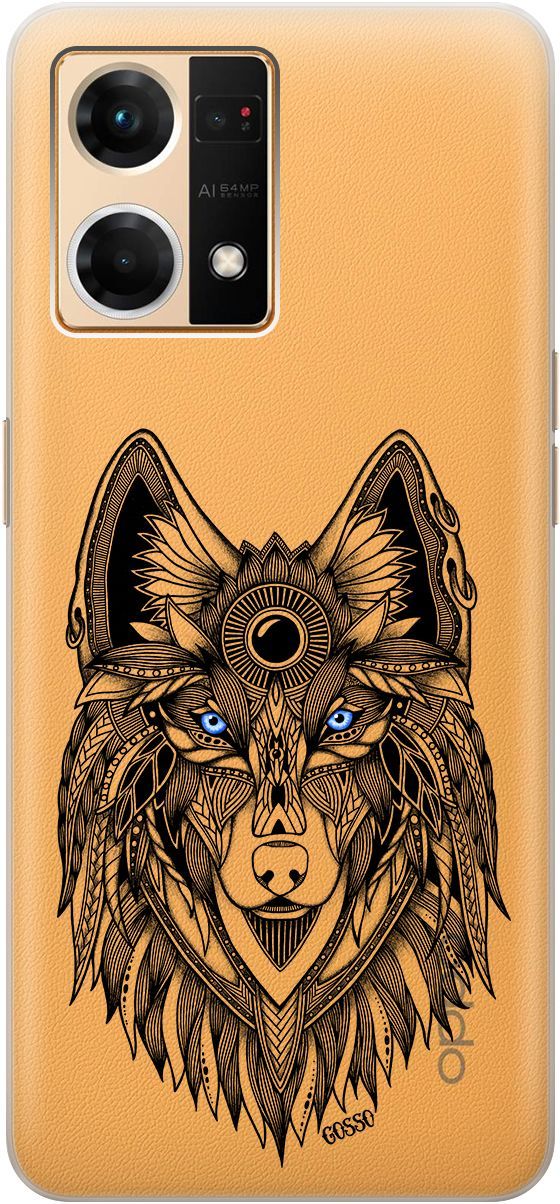 

Силиконовый чехол на OPPO Reno7 с 3D принтом "Grand Wolf" прозрачный, Прозрачный;голубой, 157883