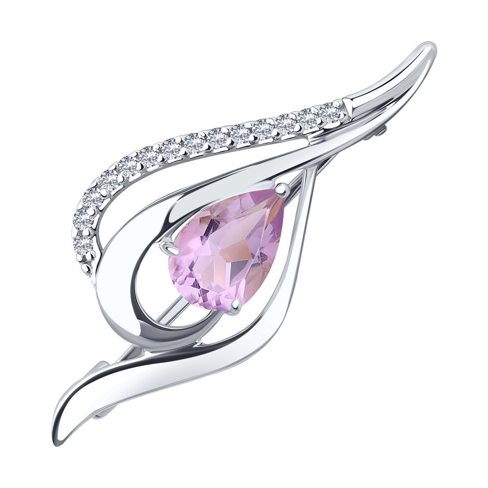 

Брошь из серебра Diamant 94-340-01045-3, аметист\фианит, 94-340-01045-3