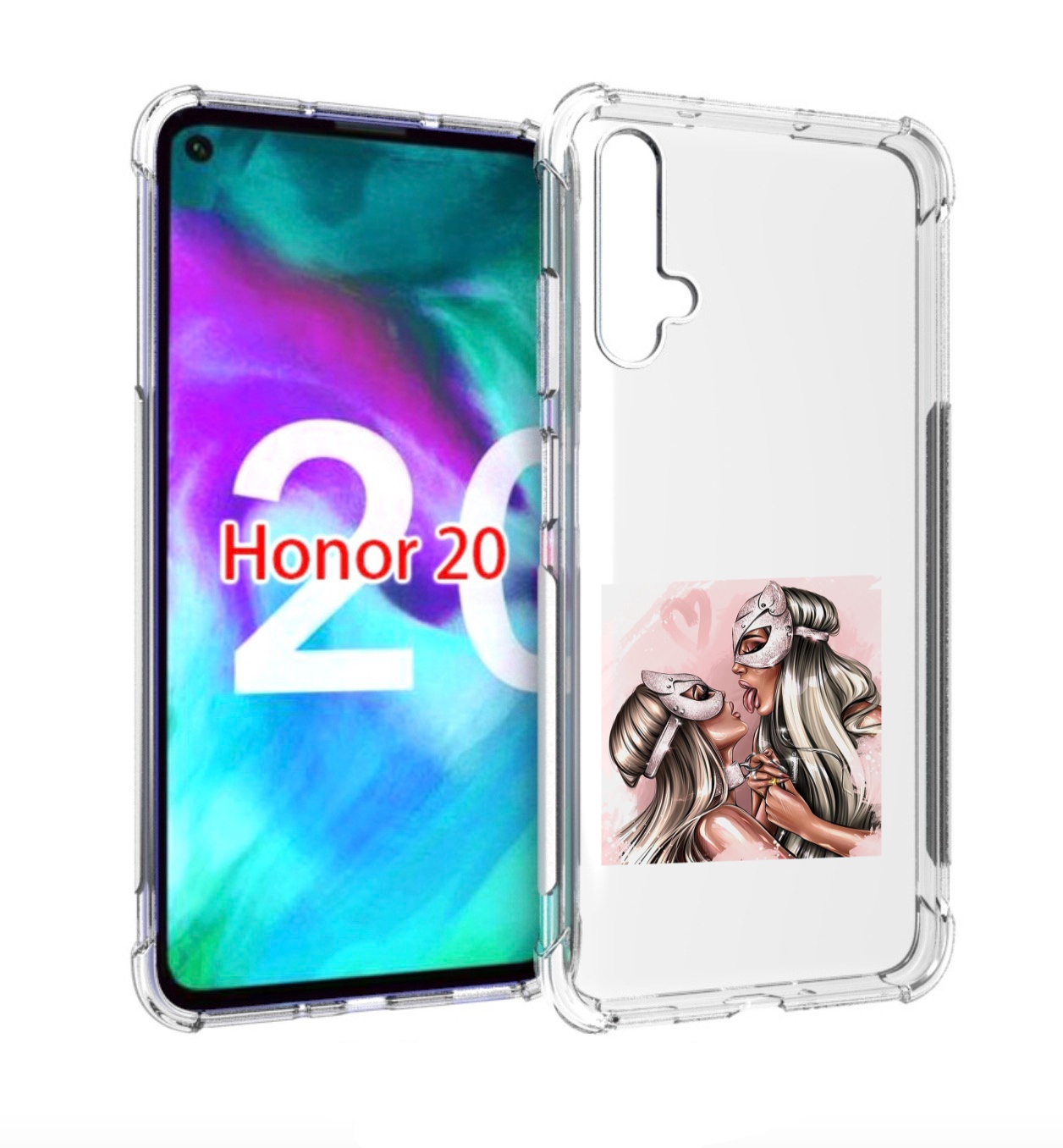 

Чехол бампер MyPads девушки-поцелуй женский для Honor 20, Прозрачный, Tocco