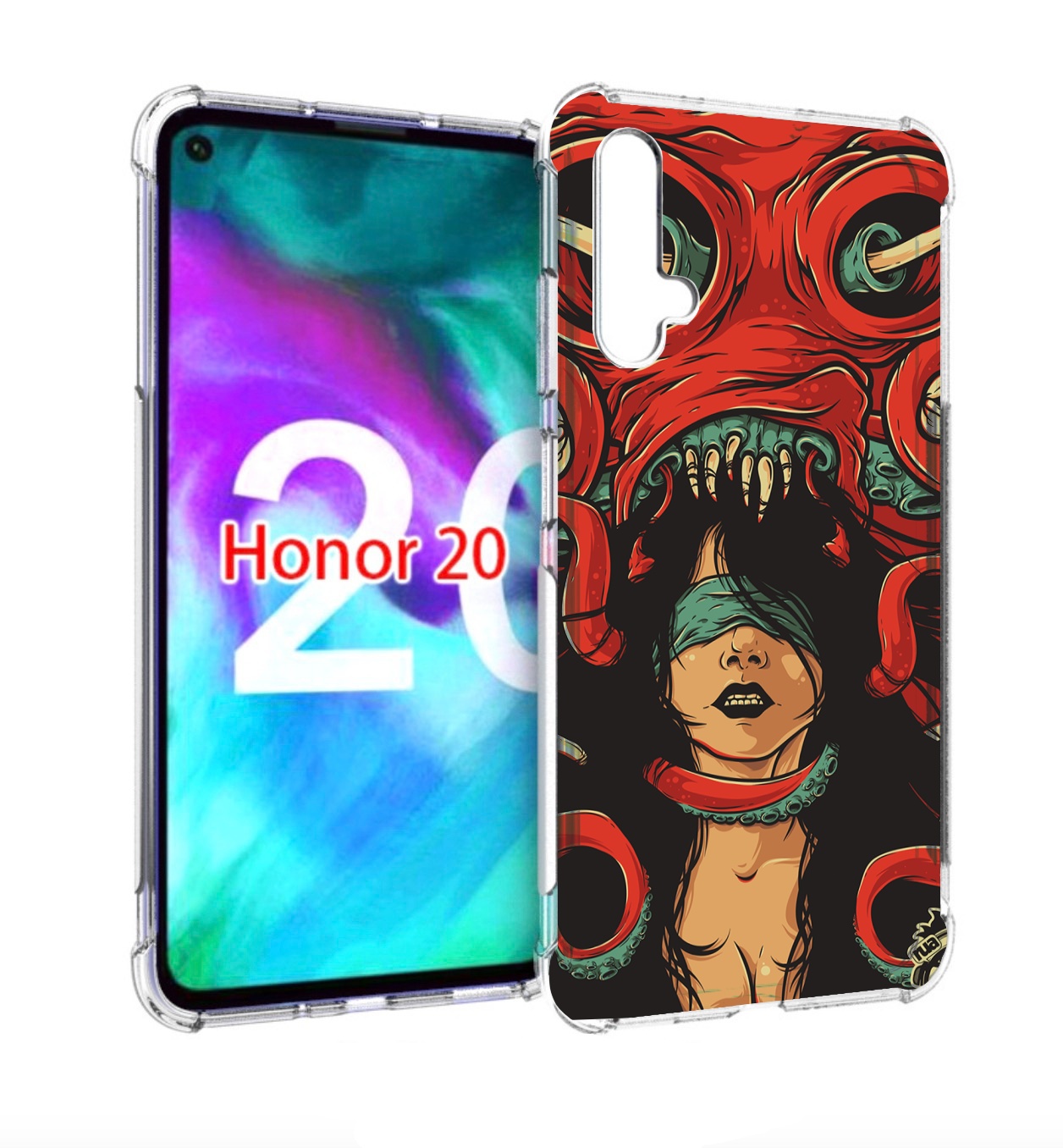 

Чехол бампер MyPads девушку-съедает-осьминог для Honor 20, Прозрачный, Tocco