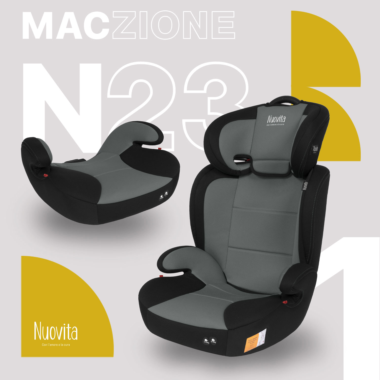 Автокресло/бустер Nuovita Maczione N23-1 группа 2/3, 15 - 36 кг (Grigio/Серый)