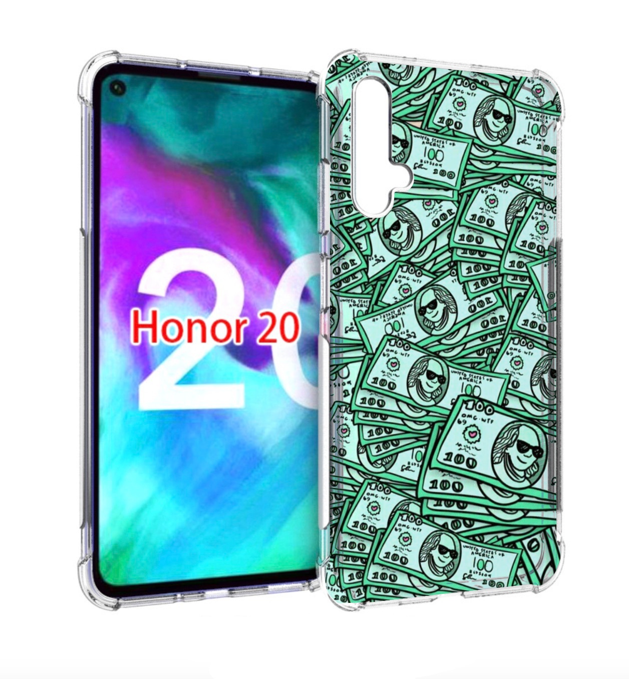 

Чехол бампер MyPads доллары картинка для Honor 20, Прозрачный, Tocco