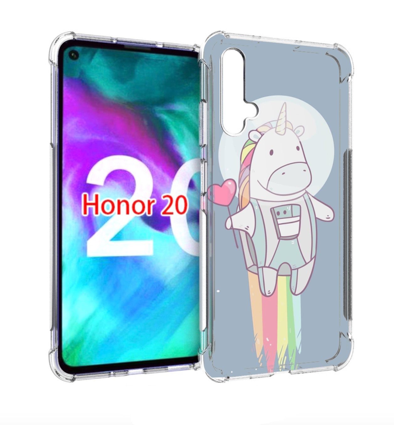 

Чехол бампер MyPads единорог летит за орбиту для Honor 20, Прозрачный, Tocco