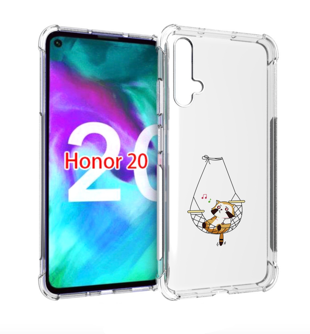 

Чехол бампер MyPads енот-на-гамаке для Honor 20, Прозрачный, Tocco