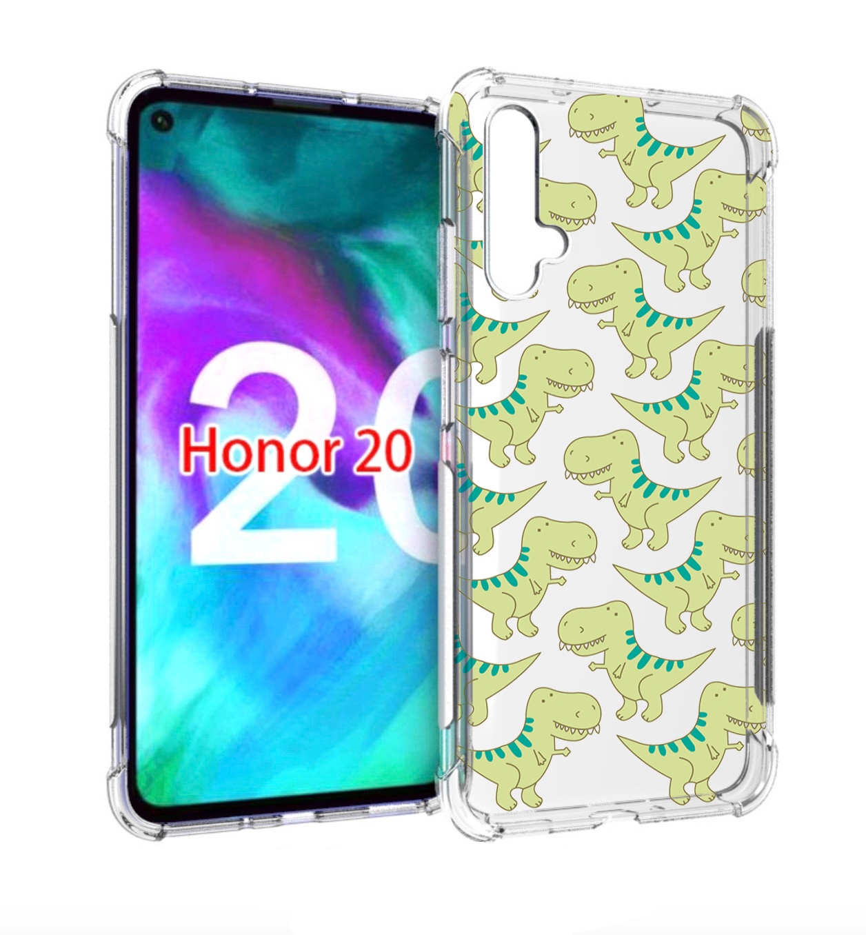 

Чехол бампер MyPads зеленые-динозаврики для Honor 20 Honor, Прозрачный, Tocco