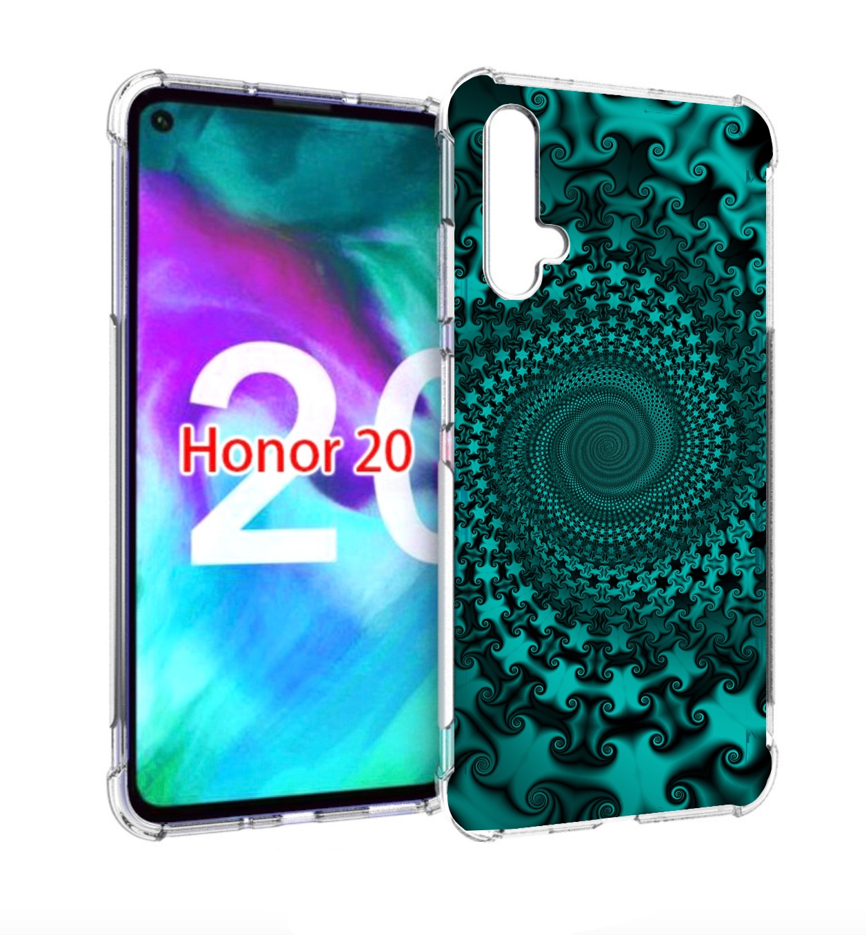 

Чехол бампер MyPads зеленый-гипноз для Honor 20, Прозрачный, Tocco