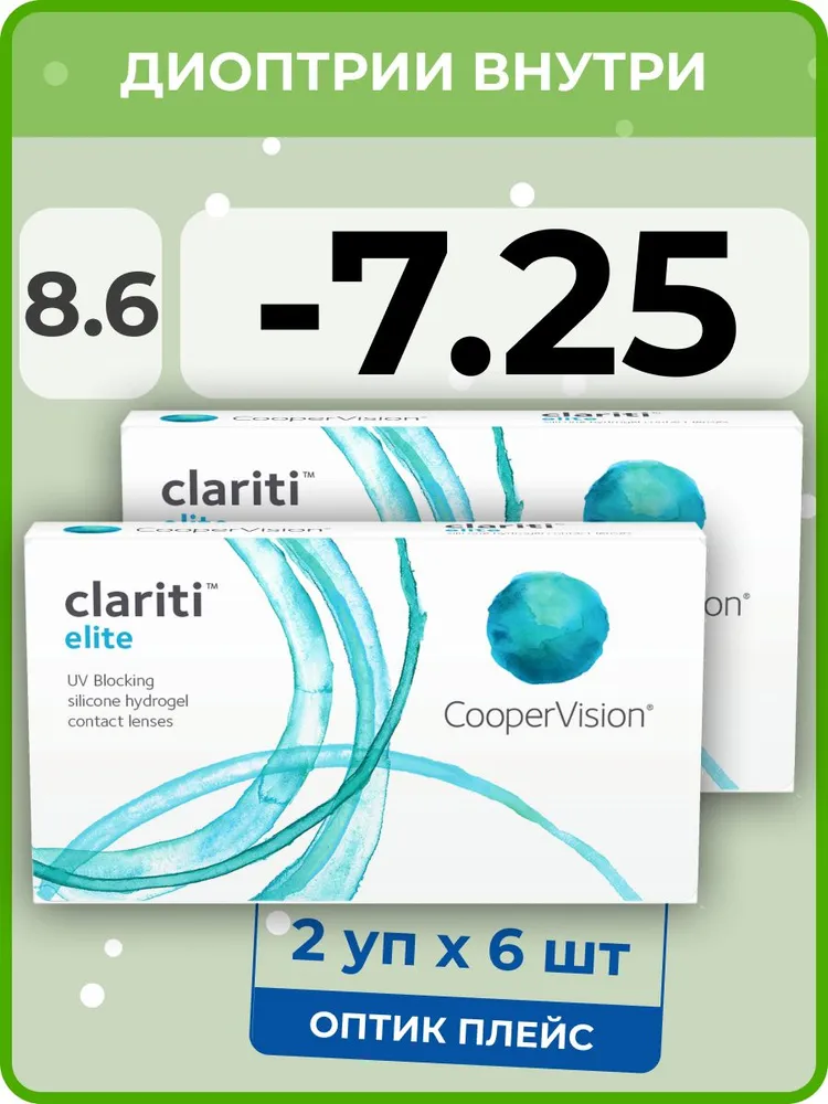 

Контанктые линзы CooperVision Сlariti Elite 2 упаковки по 6 линз, R 8.6 SPH -7.25