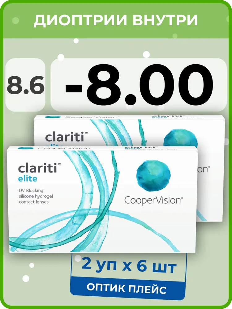 

Контанктые линзы CooperVision Сlariti Elite 2 упаковки по 6 линз, R 8.6 SPH -8.00