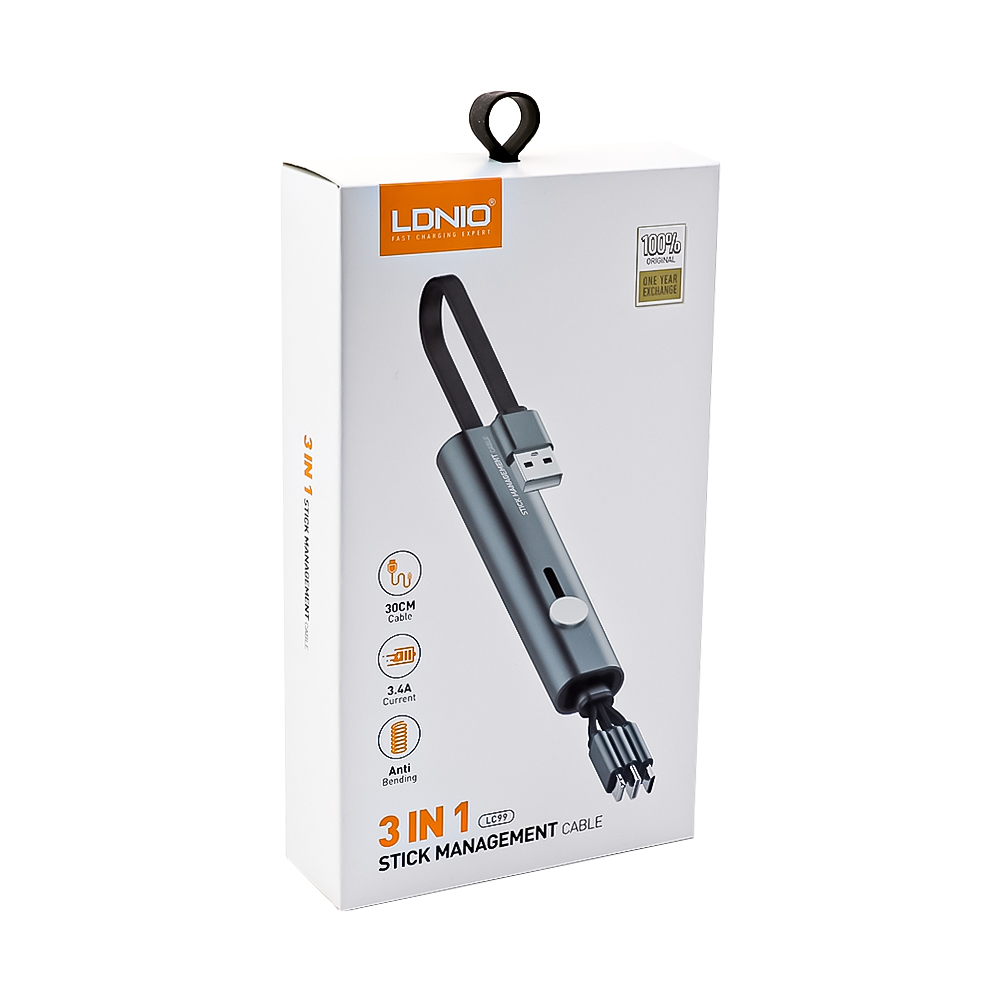 фото Кабель usb ldnio lc99 charging cable 3in1 micro usb/apple 8 pin/usb type-c 0,3м серый