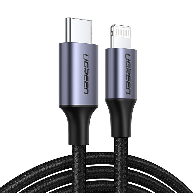 фото Кабель ugreen usb-c to lightning m/m shell braided 1m us304 (black) (60759)