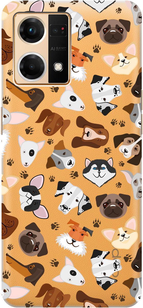 

Силиконовый чехол на OPPO Reno7 с 3D принтом "Dogs Pattern" прозрачный, Прозрачный;коричневый, 157884