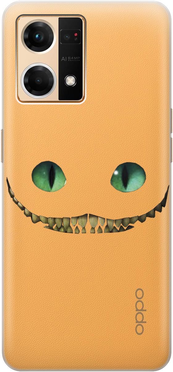 

Силиконовый чехол на OPPO Reno7 с 3D принтом "Cheshire Cat" прозрачный, Прозрачный;белый, 157885