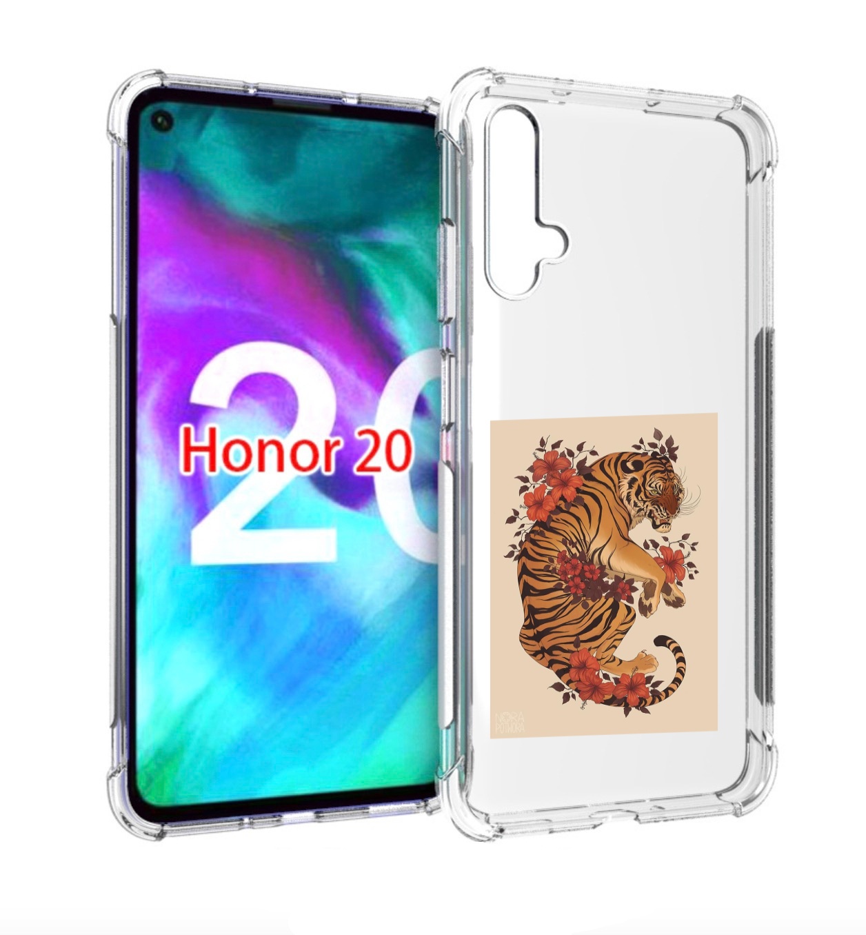 

Чехол бампер MyPads злой-тигр-с-цветами для Honor 20 Honor, Прозрачный, Tocco