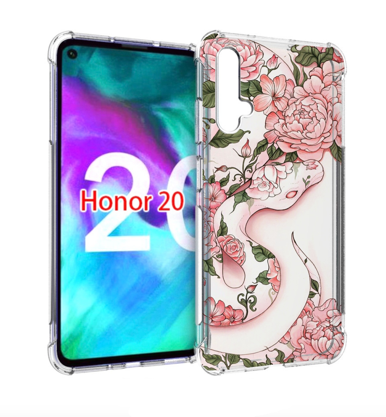 

Чехол бампер MyPads змея-в-розовых-цветах женский для Honor, Прозрачный, Tocco